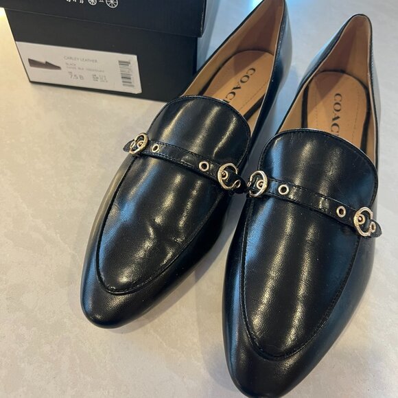 Black Coach Carly Leather Loafers Size 7.5 - Picture 1 of 3